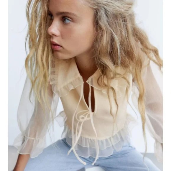 ZARA COMBINATION ORGANZA KNIT SWEATER - Picture 11 of 13